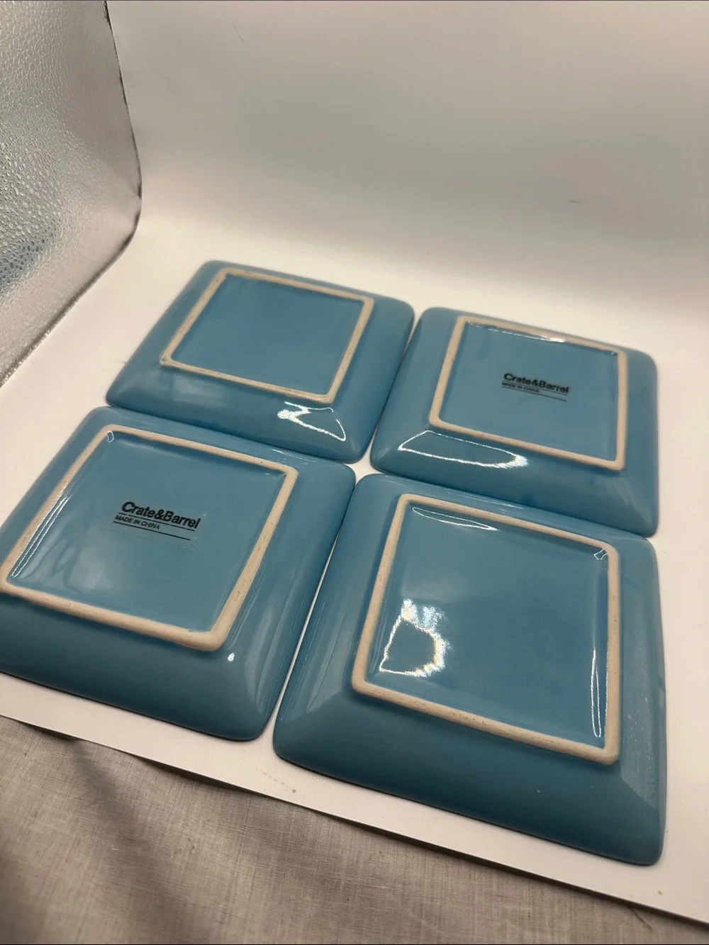 Crate&Barrel Square Dinner Plates in Sky Blue (Set of 4)